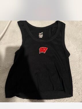 Black Ribbed Tank Top with Red 'W' Patch